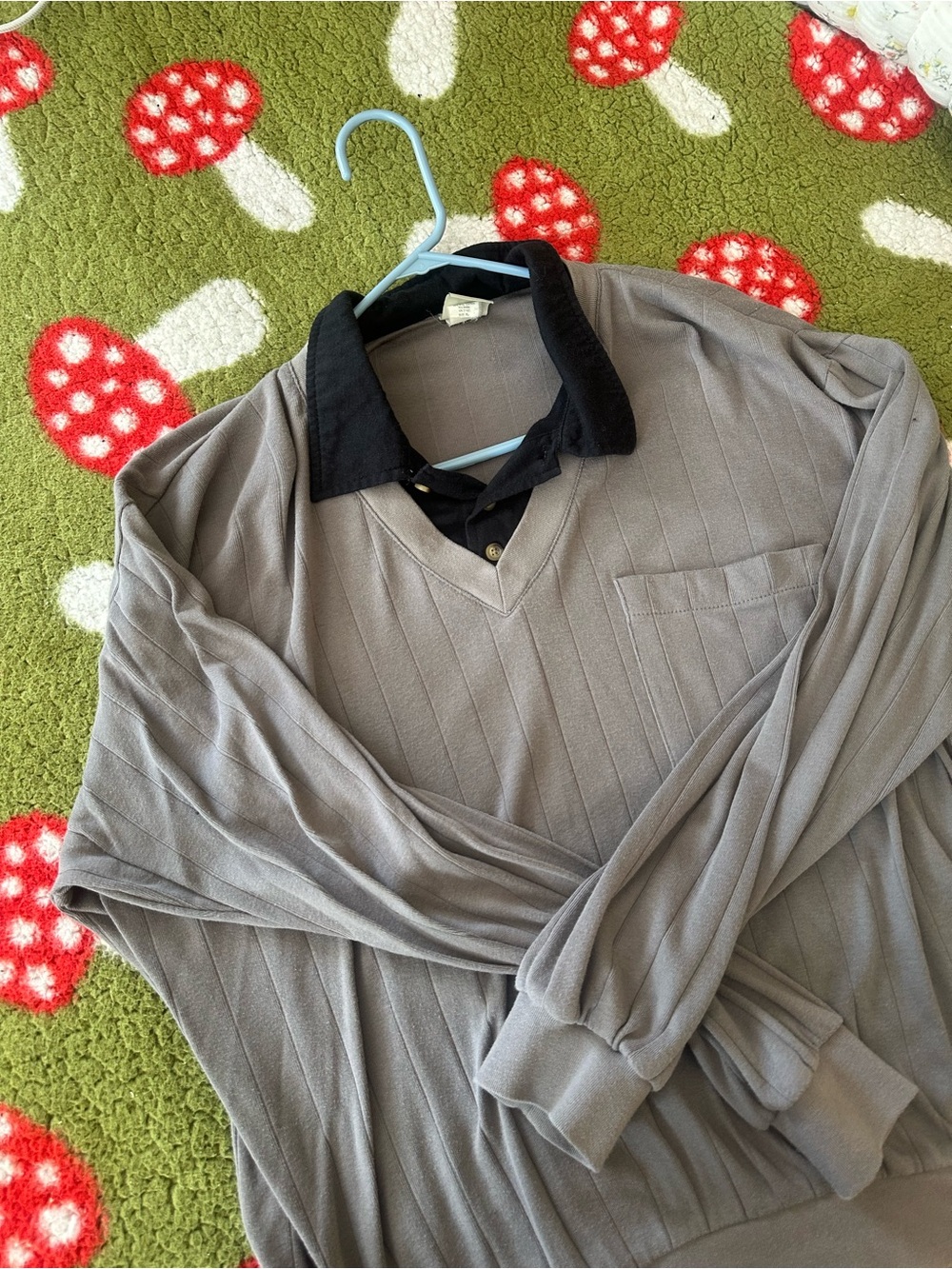 Grey V-Neck Pullover with Black Collar